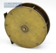 Hearder Plymouth 5” brass plate wind salmon fly reel – with makers name stamped on the back plate,