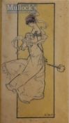 1903 René Bull Signed (1872-1942) Original Sketch of Young Lady Signed and dated 1903 mounted