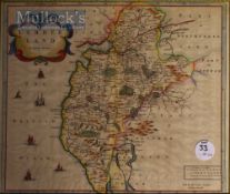 Robert Morden Map of Cumberland hand coloured published 1695, framed measures 47x40cm approx.