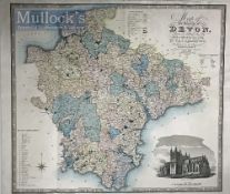 1829 C& I Greenwood Map of Devon hand coloured with engraved view of ‘Exeter Cathedral’, measures