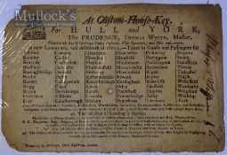 Ships Loading Advert C.1790 At Clifton-House-Key – For Hull and York, the Prudence Thomas White,