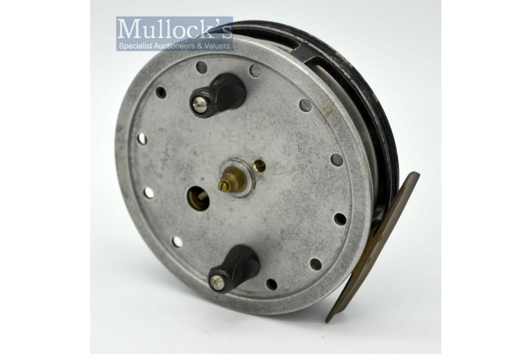 Allcock’s “The Perfection Flick-Em” alloy narrow drum centre pin reel – 4 1/8” dia, smooth brass - Image 1 of 2
