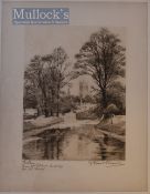 Edward Slocombe (1850-1915) Signed Etching depicts ‘Tower of St. Johns Cambridge from the ‘Bucks’’