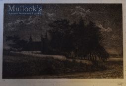 Signed Etching of a Church limited edition 39/50 with signature to bottom border, within oak frame