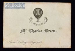 Visiting Card Of “Charles Green” Balloonist, Aerial Cottage, Highgate. London. Circa 1840s -