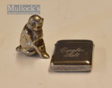 Novelty Vesta Case / Snuff Box depicts bearded gentleman sat on potty, white metal together with a