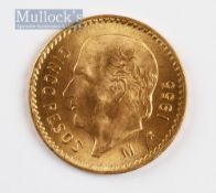1955 Mexican 5 Pesos Gold coin Weight (grams): 4.16 Pure gold Fineness: 900.0 Dimensions: 19mm