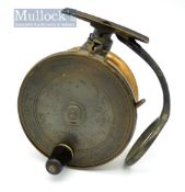 P.D Malloch Perth Patent brass sidecasting salmon reel – 4.25” dia with quick release drum, loop