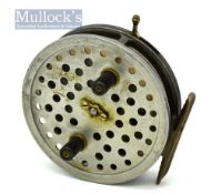 Hardy Bros The Eureka alloy centre pin reel – 3.5” dia, ribbed brass foot, on/off side lever check –