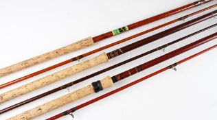 3x good Avon/Coarse hollow glass fishing rods: Fine Allcocks “Ian Bennett Signature” 10’6” 2pc - red