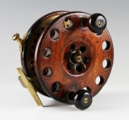 Wooden Star Back Sea Fishing Reel, 7” perforated rear drum flange, twin handles, smooth brass