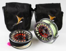 Fine Vosseler Made In Germany S3 Titanium salmon fly reel and spare spool – 4.5” dia – large arbor –