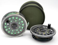 J W Young & Sons Fifteen Hundred Series salmon fly reel, spare spool and lines– Model 1535 4.25” dia