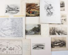 Selection of early Fishing prints and engraving, Various sized to include fish, fishing scenes and