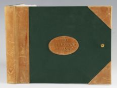 Fisherman’s Journal sketch pad: half leather and green cloth boards c/w button strap fastener -