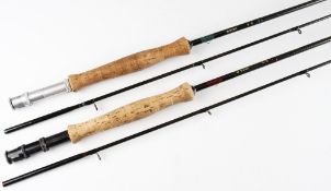 2x similar carbon fly rods – both 9ft 3in 2pc – line 9# - fully fitted with fuji line guides –