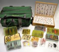 Wychwood Tackle bag and contents - 11x various fly boxes c/w tubes, flies, et al – 1x leather fly