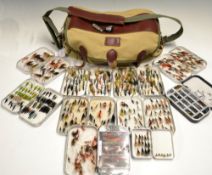 Orvis Canvas and leather tackle bag and contents – c/w 10 alloy clip and dry fly tins and flies incl