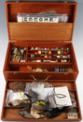 Richard Wheatley Fly Fishing Box: Containing feathers and fly tying cotton in a wooden box with