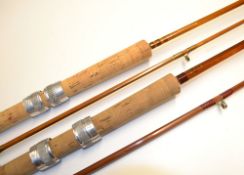 2x Fine Milwards Redditch split cane spinning rods – The Spinmaster 9ft 2pc ser. no 5930 - agate