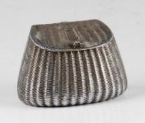 Vic silver plated fishing creel vesta – sloping hinged lid with serrated striking base overall