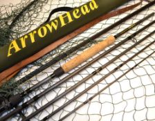 Fine Michael Evans “Arrowhead” Speycaster 5 travel fly rod and salmon gye landing net: 13ft 6in