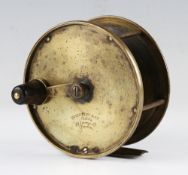 Early Holbrow & Co Makers 111 St Jermyn St London brass crank wind salmon reel c. 1880 - 4.5” dia.