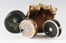 Hardy Marquis No.10 alloy fly reel: U shaped line guide, 2 screw drum latch, black handle, backplate