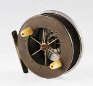 Allcocks Aerial alloy and ebonite drum casting reel: 4” dia – stamped Patent to the ebonite face