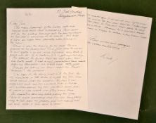 Richard Walker letter 1983 – circa August/September 1983 hand written and signed Dick – discussing