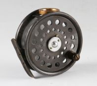 J S Sharp Aberdeen Reel: St George style 3.5” with smooth 2 screw brass foot, perforated face with
