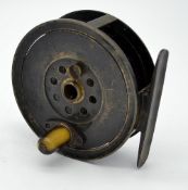 J.B Moscrop Manchester Patent brass hollow spindle fly reel - 3.5” dia - face plate tension