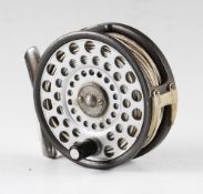 Hardy Featherweight alloy trout fly reel: with early 2 rivet L shaped line guide, 2 screw drum