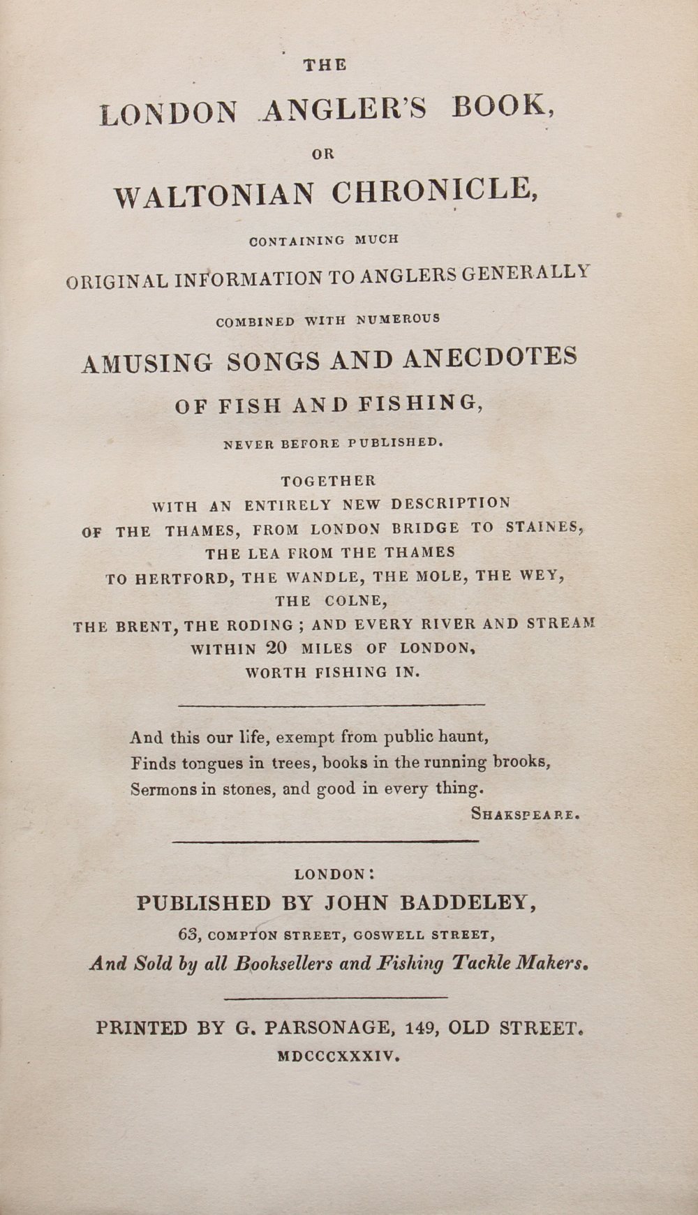 Baddeley, John – The London Anglers Book or Waltonian Chronicle, published by the author, London - Image 2 of 2