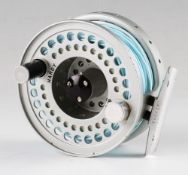 Hardy “Sirrus 7/8” alloy trout fly reel: 3.5” dia 3 screw latch, black handle, heavy U shaped line
