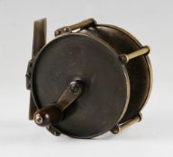 J. McGowan London early brass crank wind trolling winch salmon fishing reel: 3.3/8
