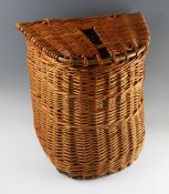 Fine and large deep wicker fishing tackle basket/creel – c/w leather and webbing shoulder strap –