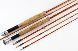 2x Hardy Bros makers Alnwick Pollock split cane trout fly rods : The Gold Medal ser. no E84449 - 8’