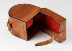 Hardy Bros Ltd Makers Alnwick England leather block D shaped reel case: with red velvet lining