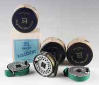Hardy Viscount 130 alloy fly reel and 2x spare spools (3): 3.25” dia with reversible U shaped line
