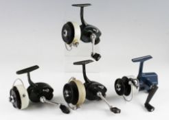 Collection of early Abu fixed spool spinning reels (4):2x Abu Svangsta 444A in green and cream