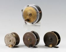 Collection of various brass, brass and alloy plate wind fly reels (4): interesting alloy and brass