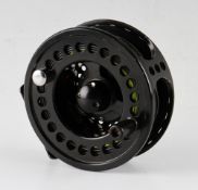 Okuma Intergrity 1 black anodized salmon fly reel c/w two spare spools and lines– 4.25” dia, 10/