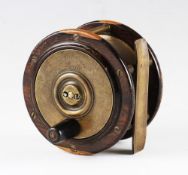 Early P.D Malloch Perth 4” Scottish pattern laburnum wood/brass salmon fly reel, tapered handle,