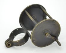 18th Century early brass collar winch wide drum fishing reel: 2.25” dia x 2.5” wide – with
