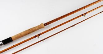 Falcon Makers Redditch “The Titan” split cane spinning rod: 12ft 3pc - red Agate lined butt and