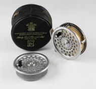 Hardy Reel: Hardy Marquis #6 alloy fly reel, 2 screw latch, single black handle, smooth foot, U