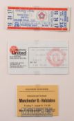 1975/76 Manchester Utd home match ticket Paddy Crerand testimonial and aways Holstebro (f) and