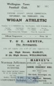 1945/46 Wellington Town v Wigan Athletic football programme date 16 February 1946, Cheshire League
