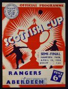 1954 Rangers v Aberdeen Football Programme Scottish Cup Semi-Final date 10 April at Hampden Park,